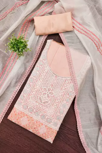 Women's multi unstitched embroidered modal silk dress material 