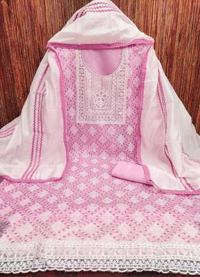 Women's multi unstitched embroidered modal silk dress material  3