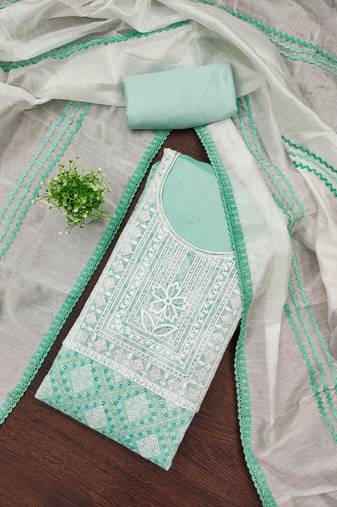 Women's multi unstitched embroidered modal silk dress material 