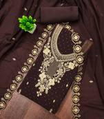 Women's brown unstitched embroidered georgette dress material 