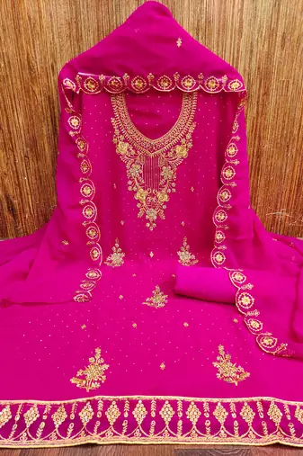 Women's magenta embroidered georgette dress material