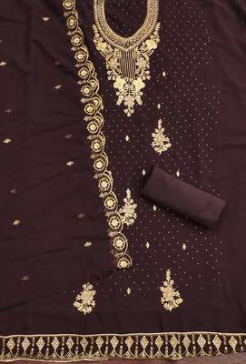 Women's brown embroidered georgette dress material 2