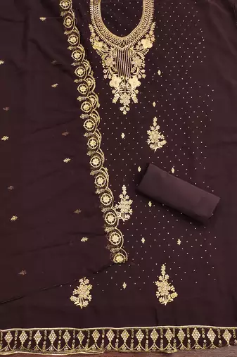 Women's brown embroidered georgette dress material