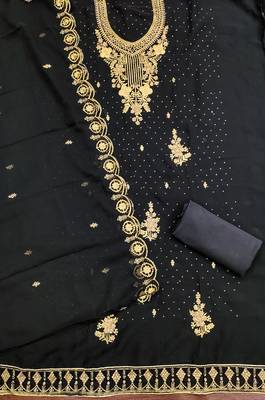 Women's black embroidered georgette dress material 2