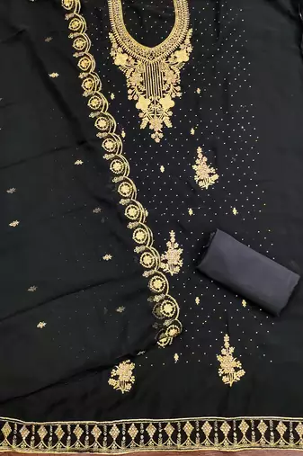 Women's black embroidered georgette dress material