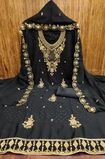 Women's black embroidered georgette dress material