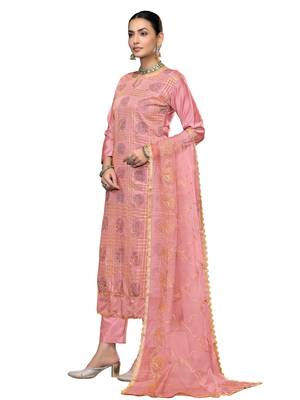 Women's peach embroidered roman cotton silk dress material 2