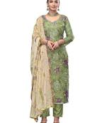 Women's light green embroidered viscose organza dress material