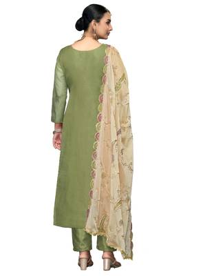 Women's light green embroidered viscose organza dress material 3