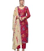 Women's pink embroidered viscose organza dress material