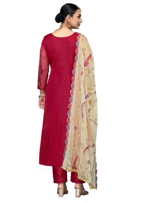 Women's pink embroidered viscose organza dress material 3