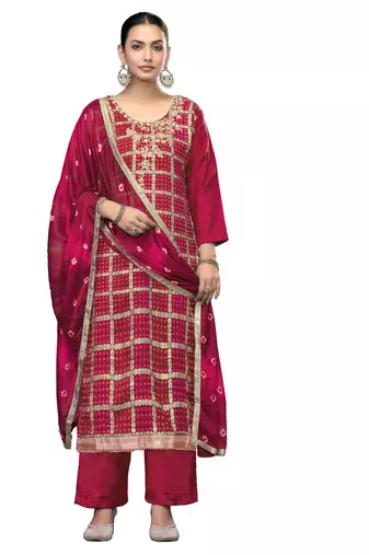 Women's pink unstitched printed banarasi cotton silk dress material 
