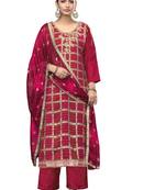 Women's pink unstitched printed banarasi cotton silk dress material 
