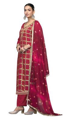Women's pink printed banarasi cotton silk dress material 2