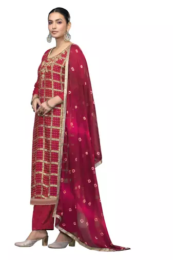 Women's pink printed banarasi cotton silk dress material
