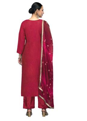 Women's pink printed banarasi cotton silk dress material 3