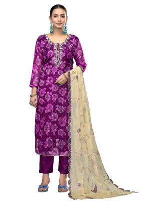 Women's purple handwork banarasi viscose dress material 1