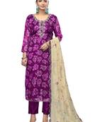 Women's purple handwork banarasi viscose dress material