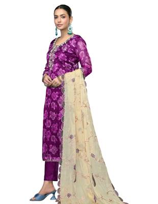 Women's purple handwork banarasi viscose dress material 2