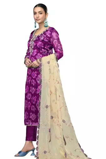 Women's purple handwork banarasi viscose dress material