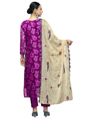 Women's purple handwork banarasi viscose dress material 3