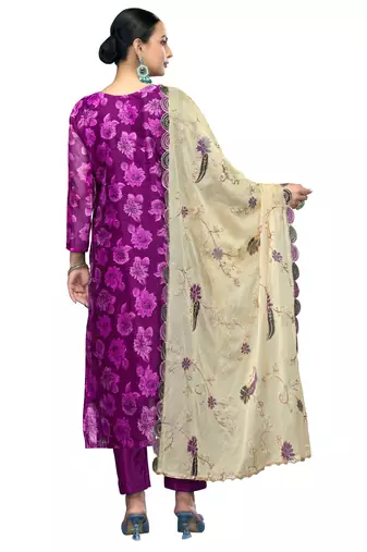Women's purple handwork banarasi viscose dress material