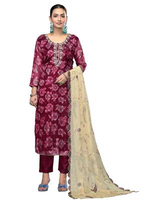 Women's magenta handwork banarasi viscose dress material 1