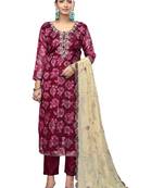 Women's magenta handwork banarasi viscose dress material