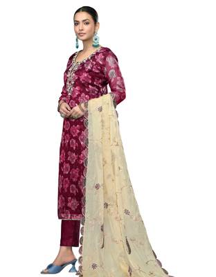 Women's magenta handwork banarasi viscose dress material 2