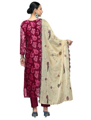 Women's magenta handwork banarasi viscose dress material 3