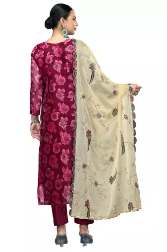 Women's magenta handwork banarasi viscose dress material