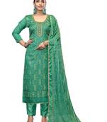 Women's light green embroidered viscose organza dress material