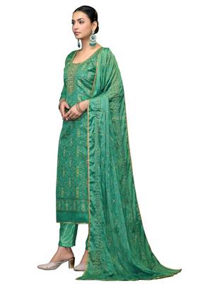 Women's light green embroidered viscose organza dress material 2