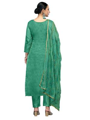 Women's light green embroidered viscose organza dress material 3
