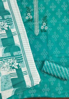 Women's sea green embroiderd cotton dress material 2