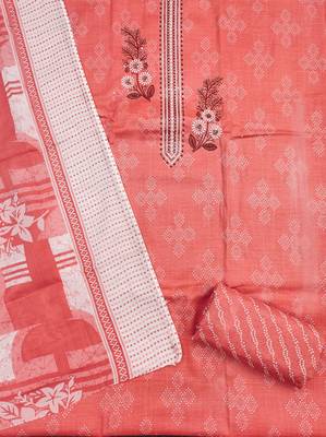 Women's pink embroiderd cotton dress material 2