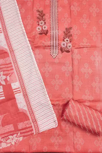 Women's pink embroiderd cotton dress material