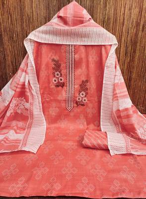 Women's pink embroiderd cotton dress material 3
