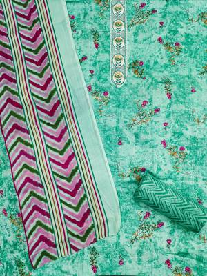 Women's sea green embroiderd cotton dress material 2