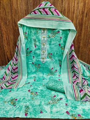 Women's sea green embroiderd cotton dress material 3