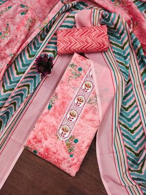 Women's pink embroiderd cotton dress material 1
