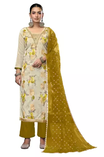 Women's multi unstitched embroidered viscose banarasi dress material 