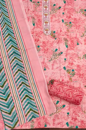 Women's pink embroiderd cotton dress material