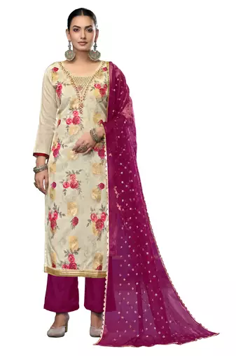 Women's multi unstitched embroidered viscose banarasi dress material 