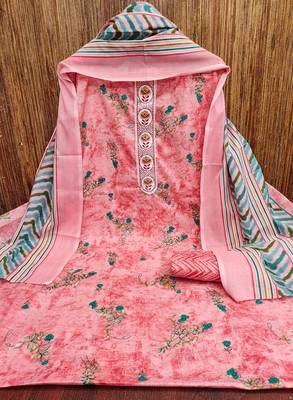 Women's pink embroiderd cotton dress material 3