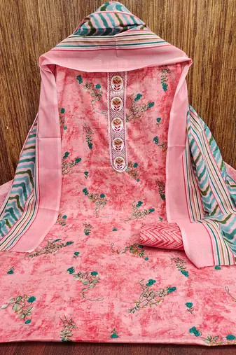 Women's pink embroiderd cotton dress material