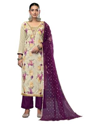 Women's multi embroidered viscose banarasi dress material 1