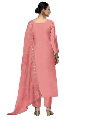 Women's peach embroidered roman cotton silk dress material 3