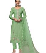 Women's light green embroidered roman cotton silk dress material