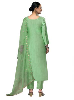 Women's light green embroidered roman cotton silk dress material 3